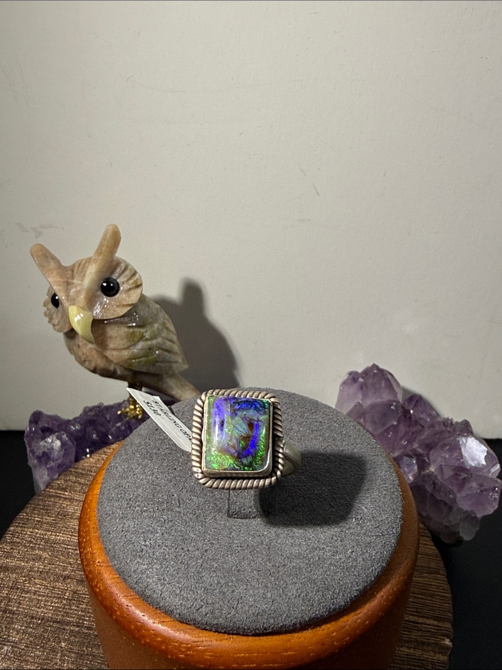 Sterling Silver Iridescent Sterling Lab Opal Square Ring - Green Blue - Adj